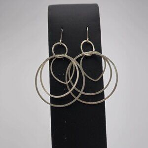 Sterling Silver Rustic Brushed Style Circle Large Earrings B367